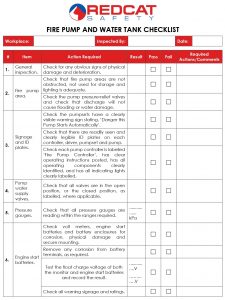 Fire Pump Inspection and Water Tank Checklist